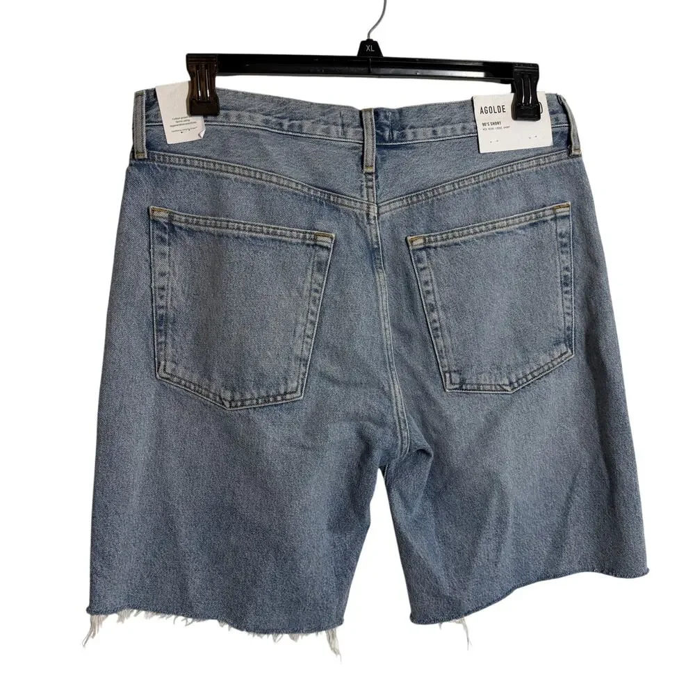 AGOLDE 90s Mid Rise Loose Denim Shorts Raw Hem Bermuda size 30 NWT